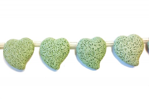 Lava Rock Beads Heart Light Green 29x32mm