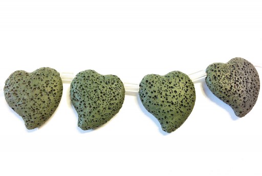 Lava Rock Beads Heart Dark Green 29x32mm