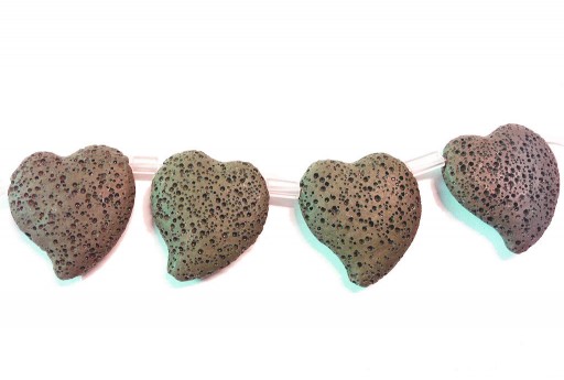 Lava Rock Beads Heart Brown 29x32mm