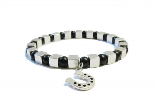 Vendita Kit Bracciale Uomo Fai da te con Onice Opaco e Cubi Argento -  PerlineBijoux