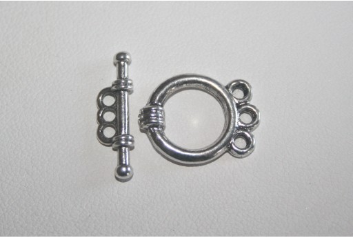 Chiusura T Bar Tonda 3 Fori Argento Tibetano 18x14mm TI88