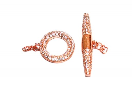 Cubic Zirconia Micro Pave Brass Clasps T-Bar - Rose Gold 14X26mm