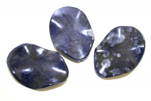 Acrylic Beads Blue - Wavy Oval 35x23mm - 10pcs