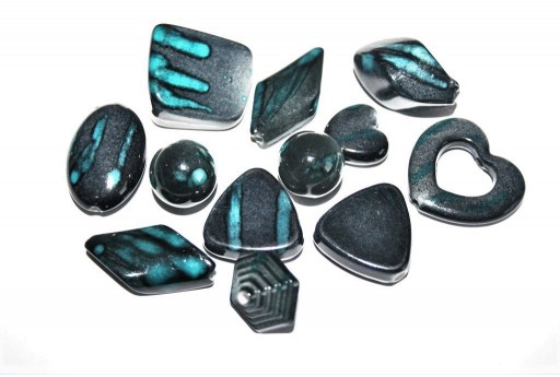 Blue Turquoise Mix Shape Acrylic Beads - 14pcs