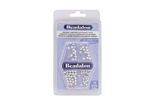 Beadalon Memory Wire End Cap Variety Pack Silver - 72pcs