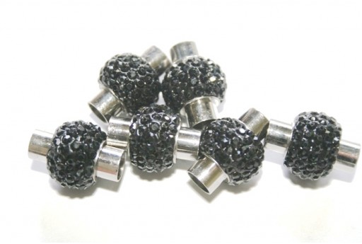 Steel Magnetic Clasp with Black Strass 17x14mm
