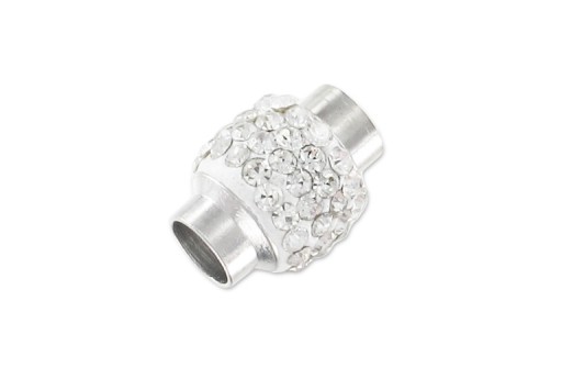 Steel Magnetic Clasp with Strass - White 17x12mm