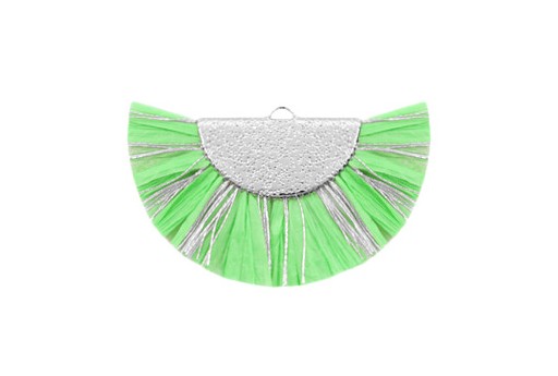 Raffia Tassel Pendant - Gold Circle - Green-Silver 46x25mm