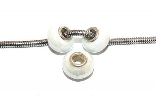 Large Hole Ceramic Beads - White 15x10mm - 4pcs