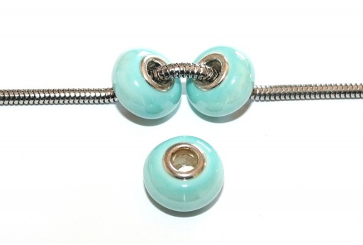 Large Hole Ceramic Beads - Light Blue 15x10mm - 4pcs