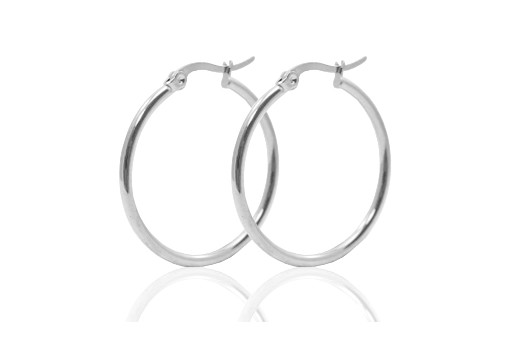 Steel Earring Round - Platinum 20x2mm - 2pcs