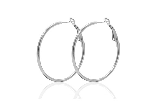 Steel Earring Round - Platinum 30X2mm - 2pcs