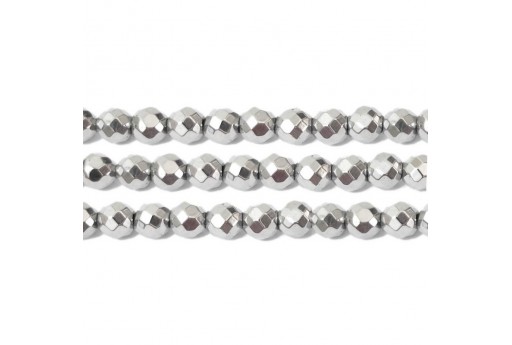Silver Color Plated Hematite Round Faceted Beads 4mm - 102pcs