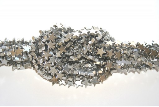 Rhodium Plated Hematite Star Beads - Silver 6mm - 80pcs