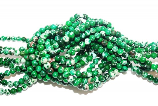 Dyed Jasper Impression Round Beads Dark Green 4mm - 92pz