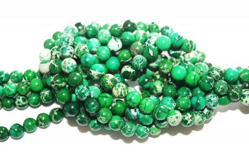 Dyed Jasper Impression Round Beads Dark Green 6mm - 65pz