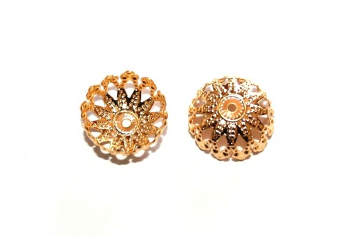 Stainless Steel Bead Caps Flower - Golden 12mm - 4pcs