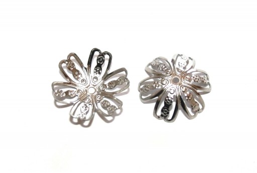 Stainless Steel Bead Caps Flower - Platinum 14mm - 10pcs