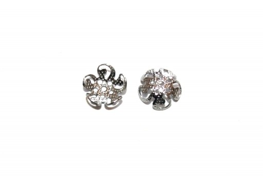 Stainless Steel Bead Caps Flower - Platinum 8mm - 20pcs