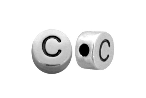 Antique Silver Plated Alphabet Bead - Letter C 7mm - 10pcs