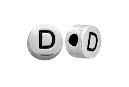 Antique Silver Plated Alphabet Bead - Letter D 7mm - 10pcs