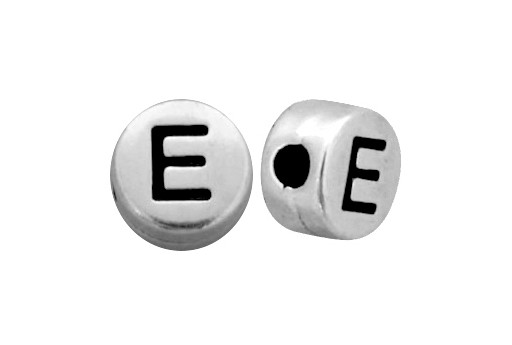 Antique Silver Plated Alphabet Bead - Letter E 7mm - 10pcs