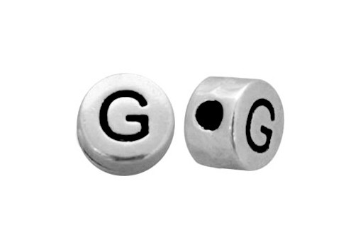 Antique Silver Plated Alphabet Bead - Letter G 7mm - 10pcs