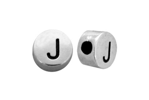 Antique Silver Plated Alphabet Bead - Letter J 7mm - 10pcs