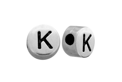 Antique Silver Plated Alphabet Bead - Letter K 7mm - 10pcs