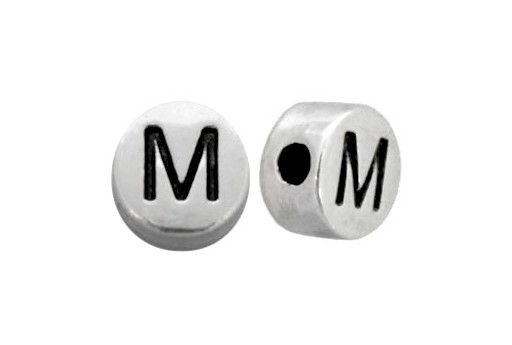 Antique Silver Plated Alphabet Bead - Letter M 7mm - 10pcs