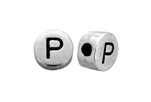 Perlina Alfabeto in Metallo Lettera P - Tonda 7mm - 10pz