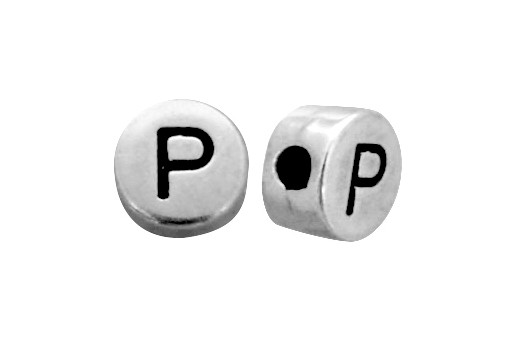 Antique Silver Plated Alphabet Bead - Letter P 7mm - 10pcs