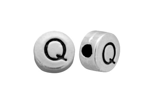 Antique Silver Plated Alphabet Bead - Letter Q 7mm - 10pcs