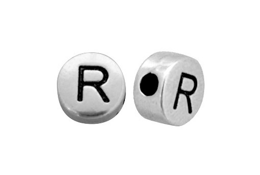 Antique Silver Plated Alphabet Bead - Letter R 7mm - 10pcs