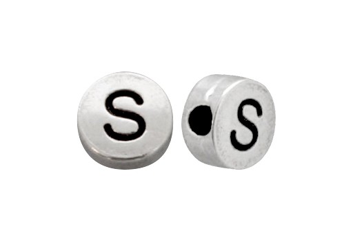 Antique Silver Plated Alphabet Bead - Letter S 7mm - 10pcs