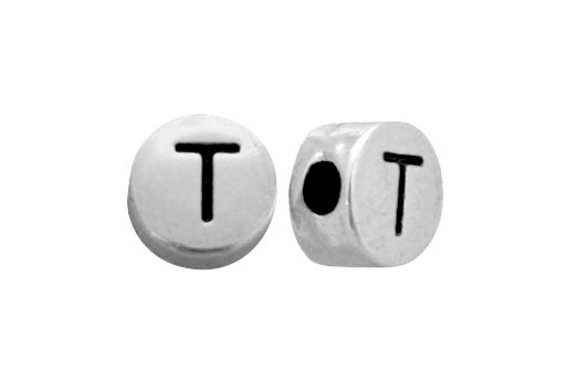 Antique Silver Plated Alphabet Bead - Letter T 7mm - 10pcs