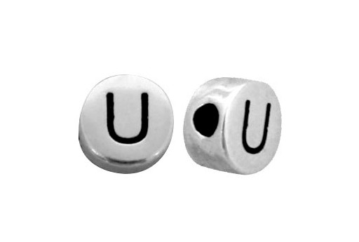 Antique Silver Plated Alphabet Bead - Letter U 7mm - 10pcs