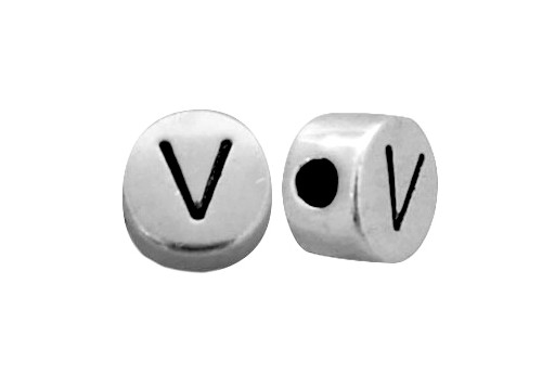 Antique Silver Plated Alphabet Bead - Letter V 7mm - 10pcs