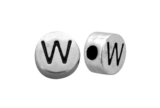 Antique Silver Plated Alphabet Bead - Letter W 7mm - 10pcs