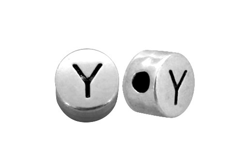 Antique Silver Plated Alphabet Bead - Letter Y 7mm - 10pcs