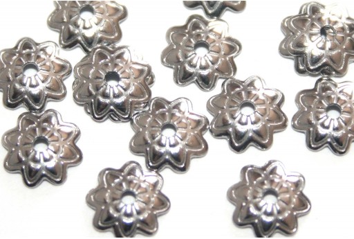 Stainless Steel Bead Caps Flower - Platinum 7mm - 12pcs