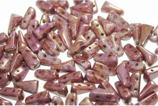 Czech Glass Beads Vexolo Alabaster Lila Gold Luster 5x8mm - 50pcs