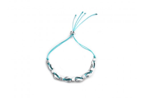 Kit Bracciale Conchiglie Ciprea argento con filo azzurro