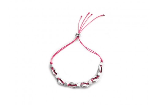 Kit Bracciale Conchiglie Ciprea argento con filo fuchsia