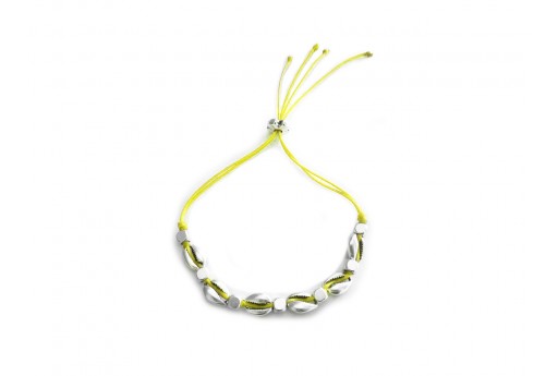 Kit Bracciale Conchiglie Ciprea argento con filo giallo