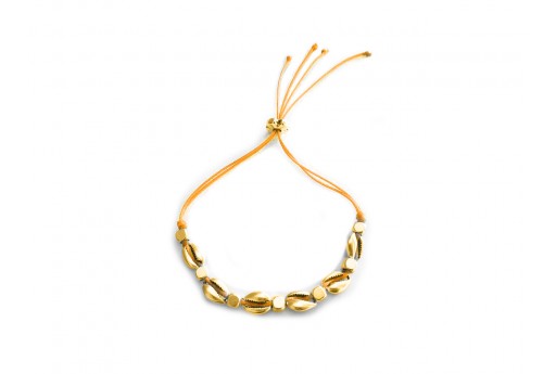 Kit Bracciale Conchiglie Ciprea oro con filo arancione