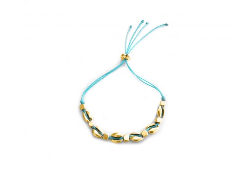 Kit Bracciale Conchiglie Ciprea oro con filo azzurro