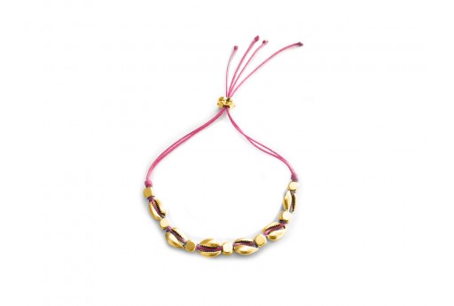 Kit Bracciale Conchiglie Ciprea oro con filo fuchsia