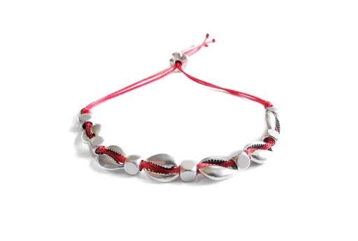 Kit Bracciale Conchiglie Ciprea argento con filo rosso