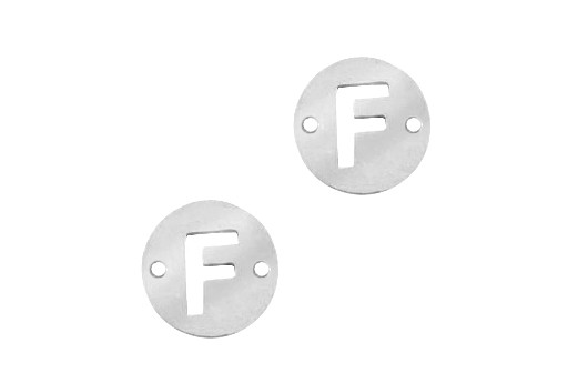 Stainless Steel Charms Connector Letter F - Platinum 10mm - 2pcs